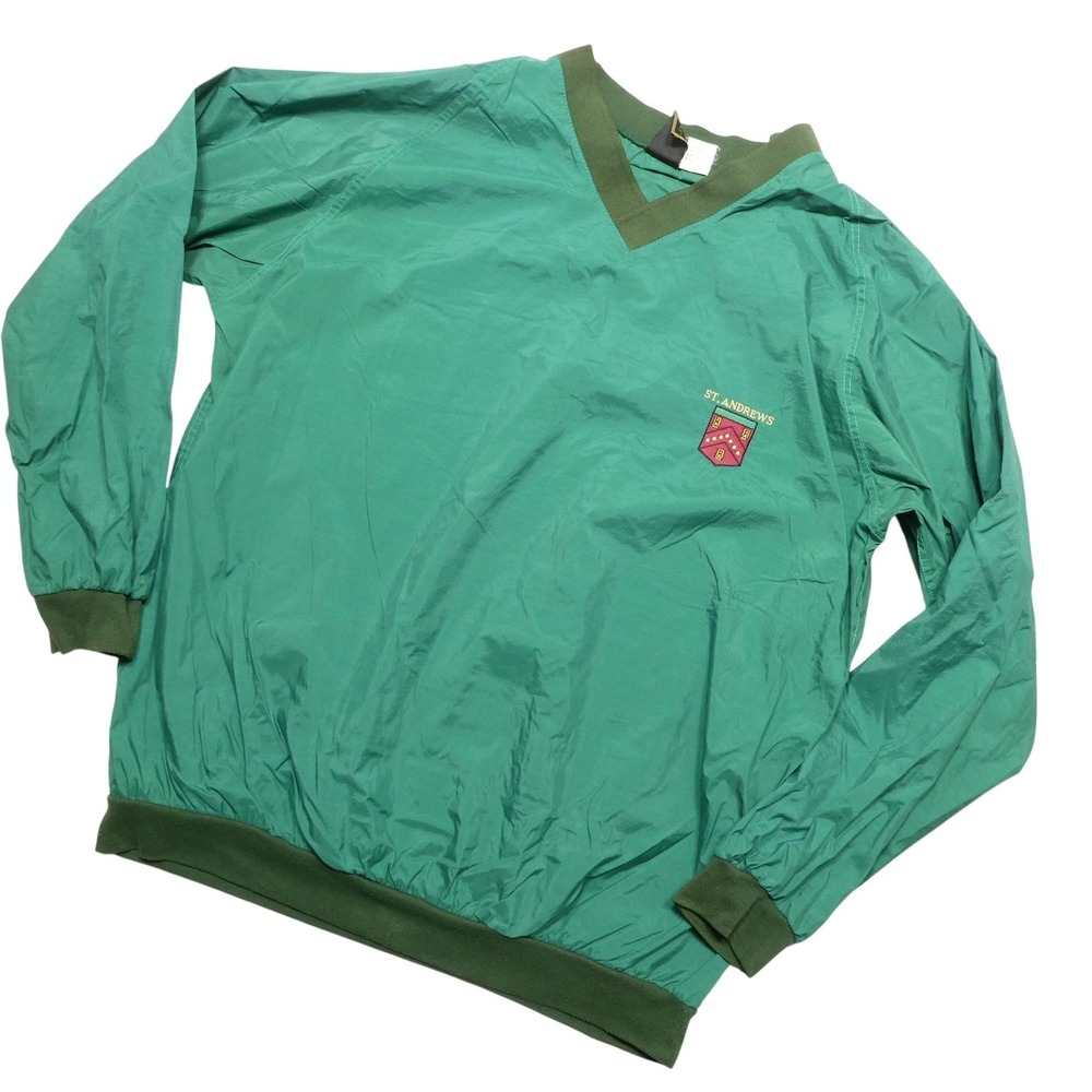 Vintage Par Classics Jacket Mens XL Green V-Neck Golf Windbreaker St Andrews 90s